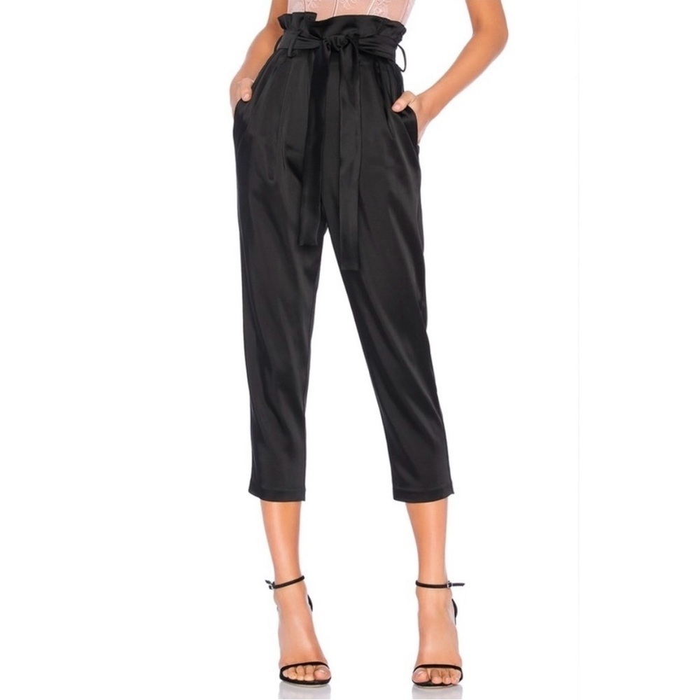 AMANDA UPRICHARD Tessi Satin Paperbag Belted Trouser Pants - Picture 3 of 8